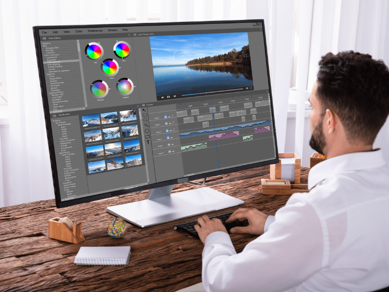 Man editing a video