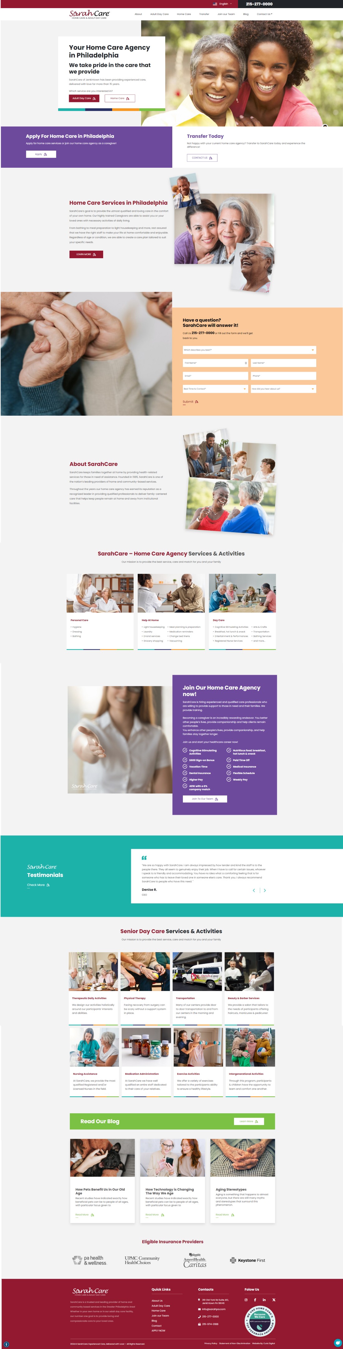 Sarah Care Home Care Desktop Website