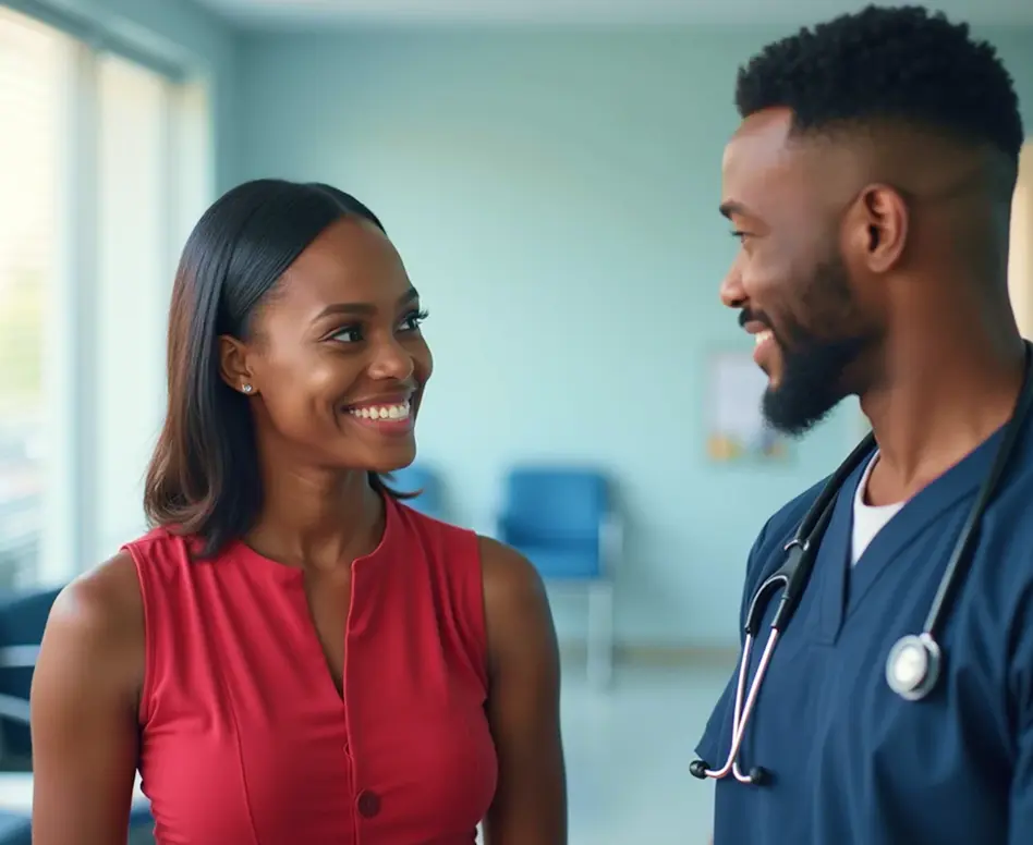 man and woman smile