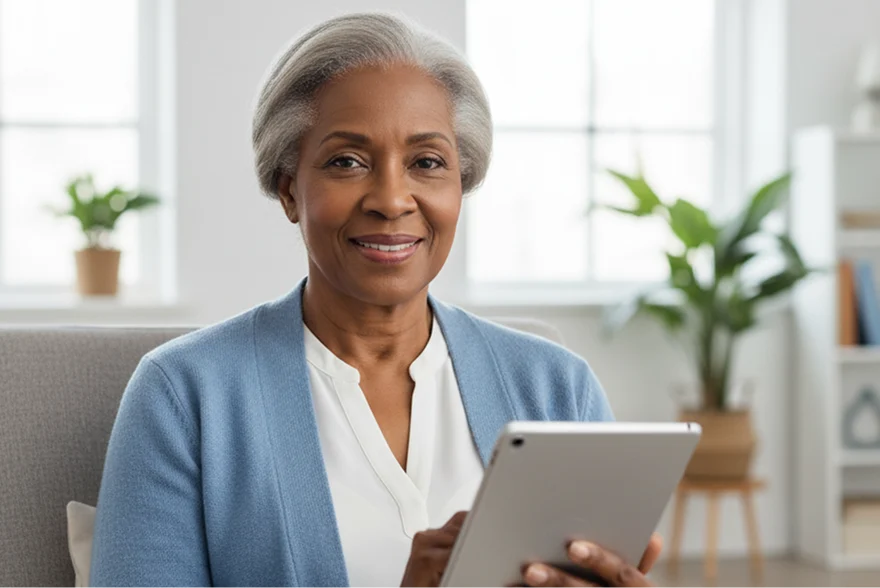 Smiling senior woman using a tablet