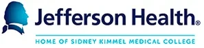 Logo of Jefferson Health featuring a blue silhouette of a person on the left and text reading "Jefferson Health, Home of Sidney Kimmel Medical College."